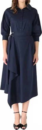 Gracia Bottom Wrap Shirt Collared Dress In Navy