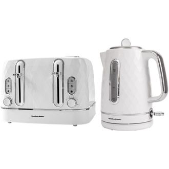 Hamilton Beach Electric Kettle & Toaster Set Diamond Collection White