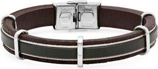 Steeltime Mens Leather & Stainless Steel Cable Bracelet in Black at Nordstrom Rack