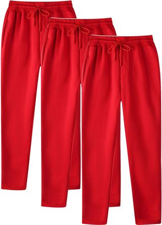 Generic 3 Pack Mens Jogging Bottoms with Pockets Elastic Waist Gym Trousers for Men UK Plain Colour Straight Leg Track Bottom Casual Drawstring Sweatpants Fas