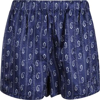 Tory Burch Printed Silk Blend Shorts - Dames - Bermuda - Blauw - M - Korte Broeken