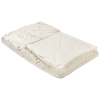Beliani Colcha De Poli&eacute;ster Crema 150 X 200 Cm Manta Patr&oacute;n De M&aacute;rmol Sala De Estar Dormitorio Godavari