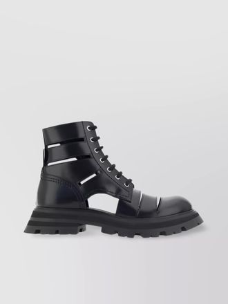 Alexander McQueen leather cutout ankle combat boots