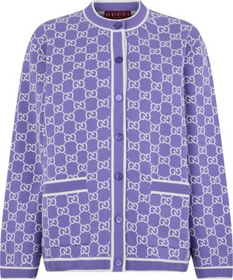 Gucci Cardigans, female, Purple, Size: XS GG Fine Cotton Jacquard Cardigan