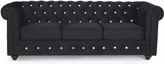 VENTE-UNIQUE.COM Sof&aacute; fijo terciopelo 3 plazas negro 205x88cm