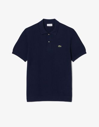 Lacoste Mens Lacoste Moss Stitch Cotton Polo Collar Mens Sweater - Navy Blue 166 - Black - Size: 38