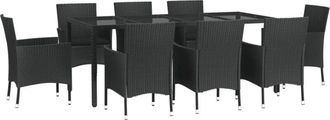 vidaXL Set De Comedor De Jard&iacute;n 9 Pzas Y Cojines Rat&aacute;n Sint&eacute;tico Negro Vidaxl