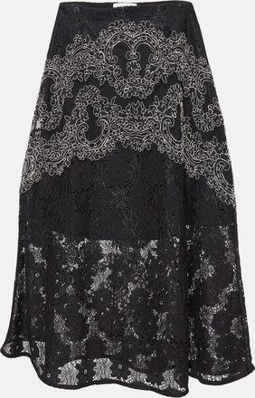 Sandro Black Lace Embroidered Midi Skirt