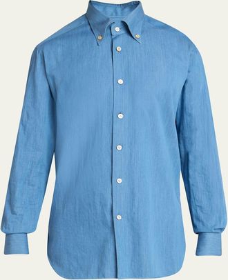 Kiton Mens Cotton Chambray Button-Down Shirt