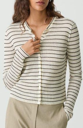 Theory Stripe Crop Linen Blend Cardigan in Light Parchment Multi at Nordstrom Rack, Size Large