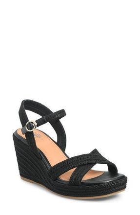 S&ouml;fft Newbury Espadrille Ankle Strap Platform Wedge Sandal in Black at Nordstrom, Size 6.5