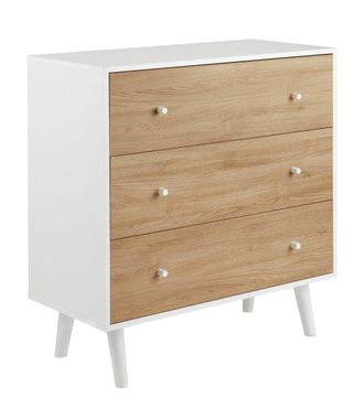 Home Heavenly Home Heavenly - C&oacute;moda Dormitorio 3 Cajones Leah, Estilo N&oacute;rdico, 106x100x45 Cm. Color: Blanco Y Roble