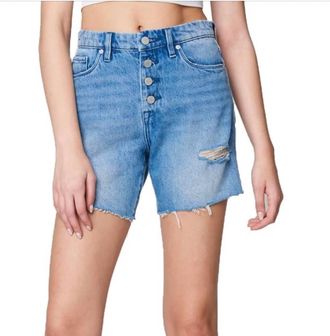 Blank NYC Womens Warren High Rise Shorts In Blue