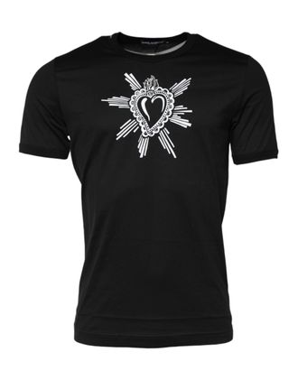 Dolce & Gabbana Black Sacred Heart Cotton Crew Neck Mens T-shirt