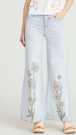 Free People Penelope Floral Embroidered Wide Leg Jeans in Light Wash at Nordstrom Rack, Size 32