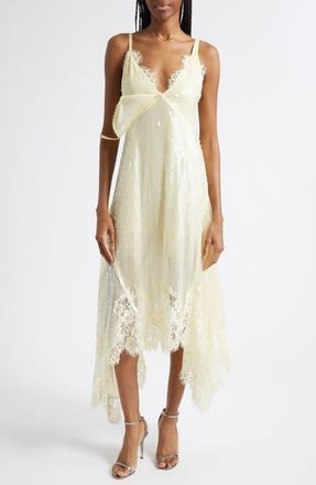 Monse Lace Trim Sequin Double Layer Slipdress in Soft Yellow at Nordstrom, Size 10