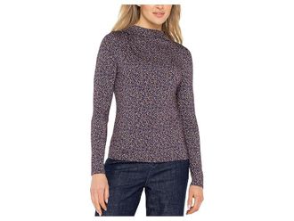 Liverpool L.A. Petite Long Sleeve Mock Neck Knit Top with Shirring Womens Clothing Wine Berry : PXL, Rayon/Spandex