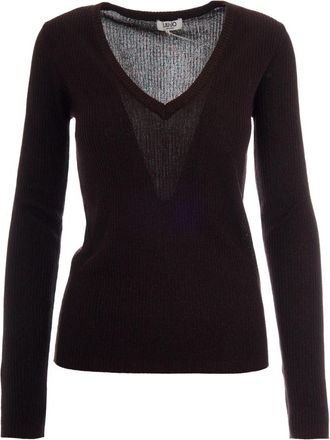 Liu Jo Ecs Maglia Costine Con Lam&eacute; - Dames - V-hals truien - Bruin - XS - Truien & Vesten