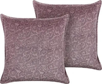 Beliani Beliani - Conjunto De 2 Cojines De Terciopelo Rosa 45 X 45 Cm Floral Bloque Impreso Kalmia