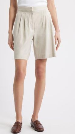 Nordstrom Pleated Linen Blend Shorts in Beige Scroll at Nordstrom Rack, Size 12