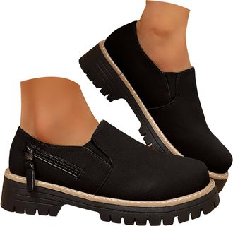 Generic Womens Slip On Loafers Platform Chunky Loafer Lug Sole Suede Work Business Casual Dress Shoes Orthopedic Loafers for Women Fashion Round Toe Comfortab