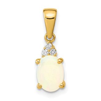 Diamond2Deal 14k Yellow Gold Austrian Opal and Diamond Pendant