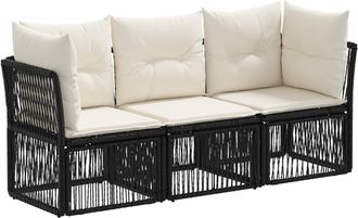 vidaXL Conjunto De Sof&aacute;s De Jard&iacute;n 3 Uds. Negro Rat&aacute;n Sint&eacute;tico Vidaxl