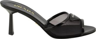Prada Heeled Mules, female, Black, Size: 7 1/2 US High Heel Sandals