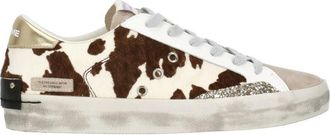 Crime London White Glitter Side Animal Print Leather Sneakers