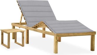 vidaXL Tumbona De Jard&iacute;n Con Mesa Y Coj&iacute;n De Madera De Pino Impregnada Vidaxl