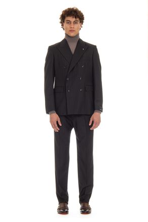 Tagliatore Double-Breasted Pinstripe Wool Suit Mod. Black