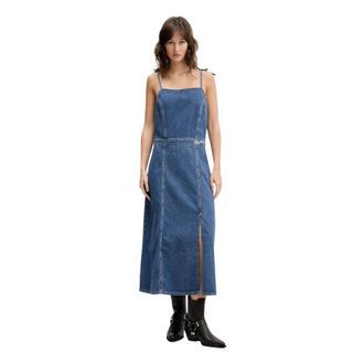 Karl Lagerfeld Kleedjes, Dames, Blauw, XL, Denim, Denim Midi Jurk