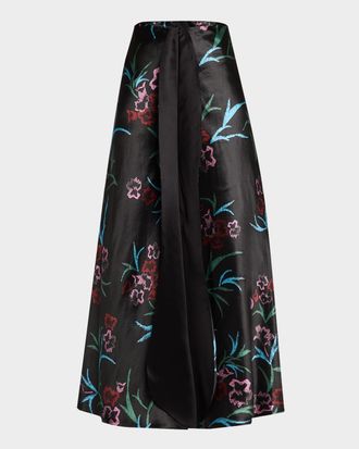Giorgio Armani Floral Printed Maxi Silk Skirt with Pleated Center Panel