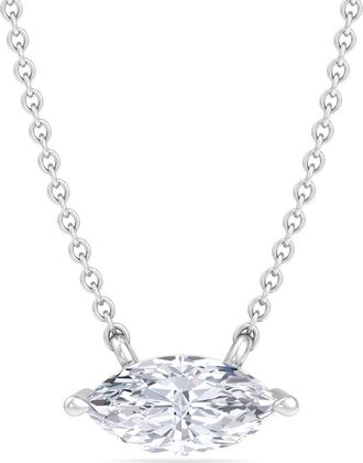 SuperJeweler Marquise Shape Lab Grown Diamond Pendant Necklace in 14K White or Yellow Gold - 1/4 to 7 Carat Total Weight - Classic Solitaire Setting for Women