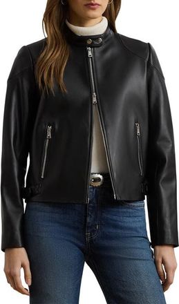 Lauren Ralph Lauren Lambskin Leather Jacket in Black at Nordstrom, Size Xx-Large