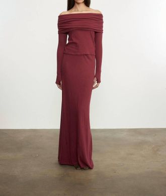 Enza Costa Cashmere Long Sleeve Off-Shoulder Top In Barolo