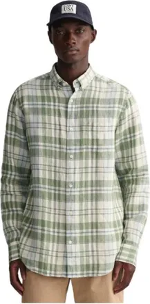 GANT Linnen Geruit Casual Overhemd - Heren - Casual Overhemden - Groen - 5XL - Linnen - Overhemden
