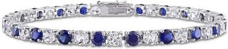 Amour 14 1/4 CT TGW Created Blue and White Sapphire Bracelet In Sterling Silver