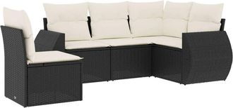 vidaXL Set De Muebles De Jard&iacute;n 5 Pzas Y Cojines Rat&aacute;n Sint&eacute;tico Negro Vidaxl