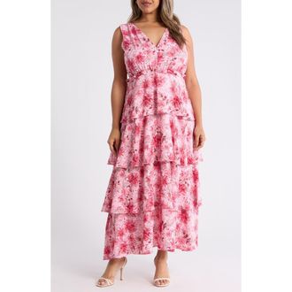 Chelsea28 Tiered Ruffle Maxi Dress in Pink Susie Patchwork at Nordstrom, Size 4X