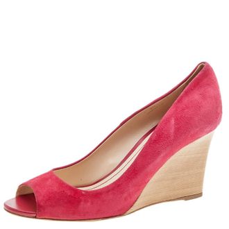 Tod's Tods Crimson Red Suede Peep Toe Wedge Pumps
