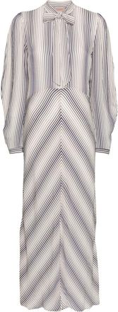Twin-Set striped V-neck shirtdress - women - Polyester/Polyester - 40 - Neutrals