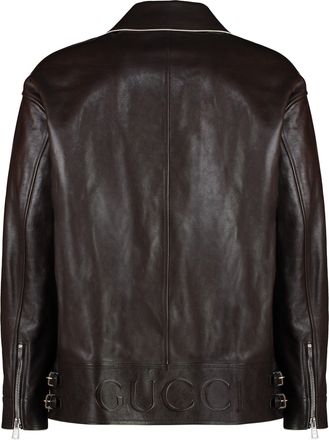 Gucci Mens Calf Leather Jacket With Contrasting Details Brown General Lamb