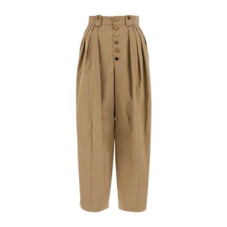 Chlo&eacute; Pantal&oacute;n de algod&oacute;n de pernera ancha - Trousers - Mujer - Beige - M