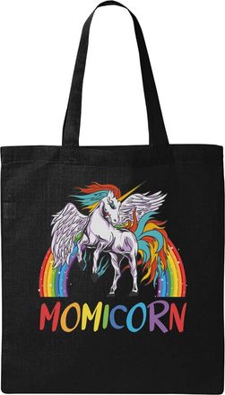 Generic Unicorn Rainbow Art Natural Ecological Cotton Tote Bag Black