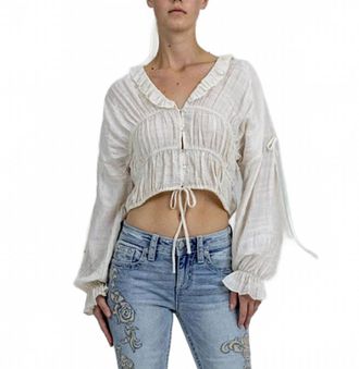 Miss Me Womens Cropped Peasant Blouse In Natural