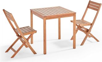 Oviala Conjunto de mesa y 2 sillas plegables de madera de eucalipto