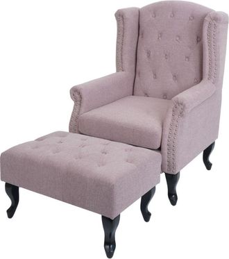 Hhg non utilizzato] Poltrona stile vittoriano elegante Chesterfield tessuto, rosa chiaro senza poggiapiedi