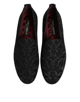 Dolce & Gabbana Black Brocade Loafers Slip On Men Dress Shoes 22+pc+pl