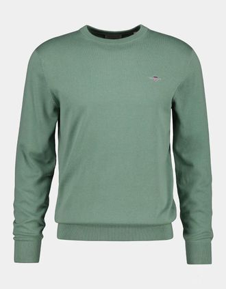 GANT Mens GANT Mens Classic Cotton Shield Logo Crew Neck Jumper - 308 Surplus Mint - Green - Size: 40
